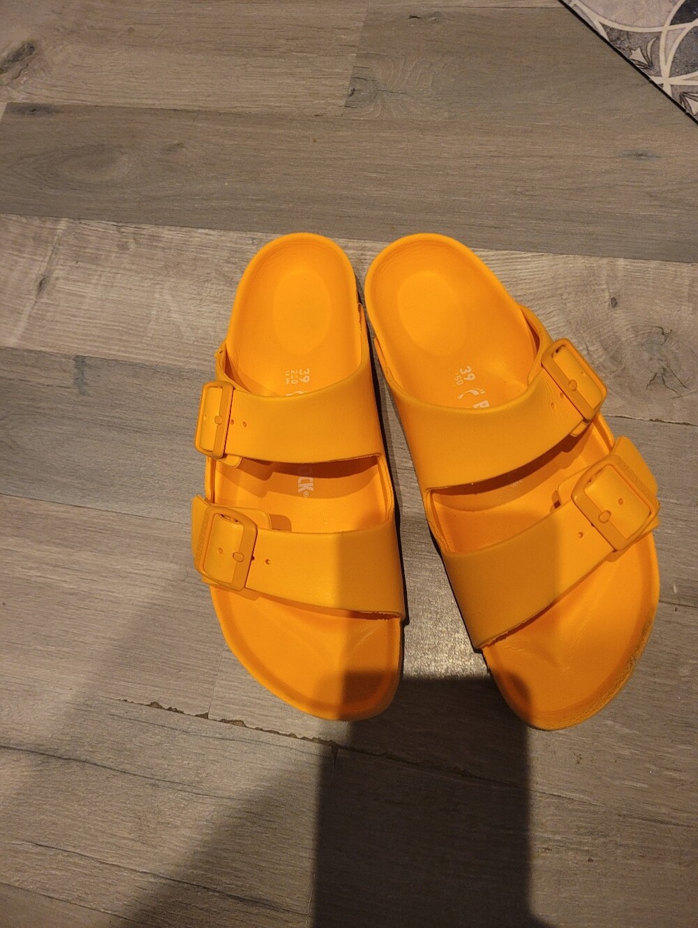 Birkenstock Double-Buckle Orange Slide Sandals Size 39/8 Women